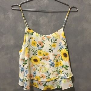 Forever 21 Yellow Sunflower Floral Spaghetti Strap Camisole